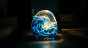 Handmade resin LED night lamp ocean wave design glowing dark room