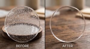 Epoxy resin surface showing air bubbles before treatment