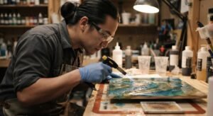 Eye protection while using heat gun on resin art