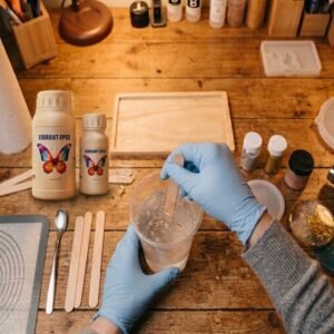 Hands mixing resin and hardener slowly to avoid bubbles"